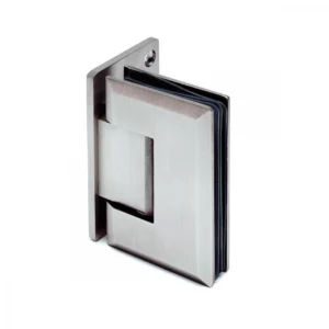 Cerniera a scatto vetro–parete con attacco 90° e aletta spostata