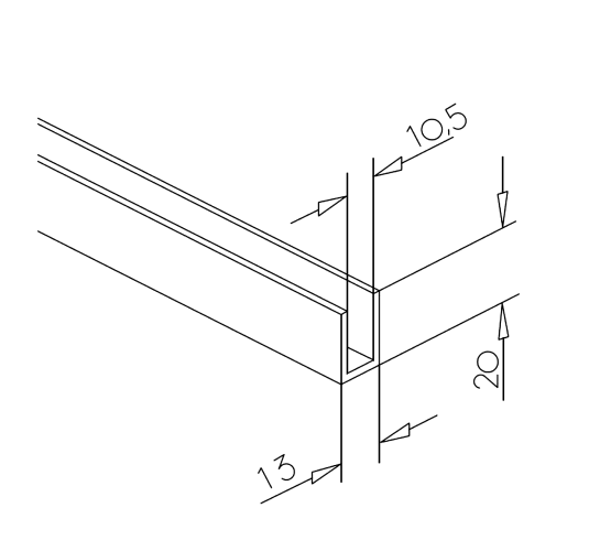 Canalina in alluminio spigoli vivi 20x13x20 mm- L=2300mm - immagine 3