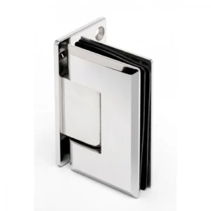 Cerniera a scatto vetro–parete 90°regolabile con aletta spostata.