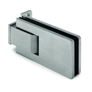 Cerniera regolabile a scatto vetro–parete con attacco 90°in acciaio