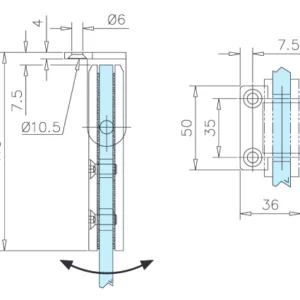 Alternative view of Cerniera regolabile a scatto vetro–parete con attacco 90°in acciaio