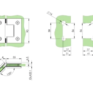 Alternative view of Cerniera a scatto vetro–vetro con attacco 135°acciaio inox